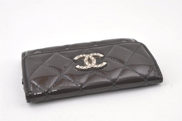 Authentic CHANEL Brilliant Enamel Matelasse Card Case Purse Black CC 7545K