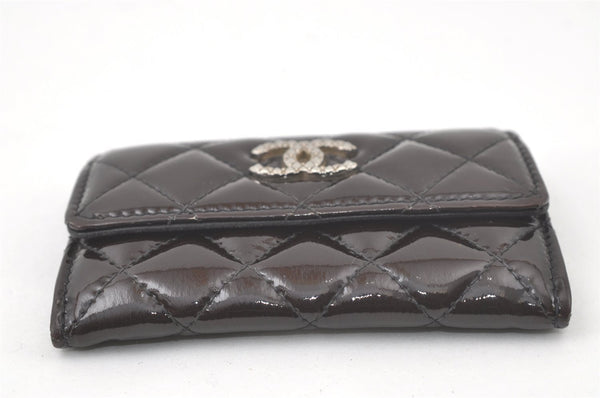 Authentic CHANEL Brilliant Enamel Matelasse Card Case Purse Black CC 7545K