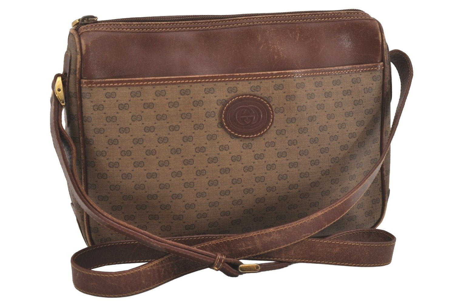 Authentic GUCCI Micro GG PVC Leather Shoulder Cross Body Bag Brown Junk 7546I