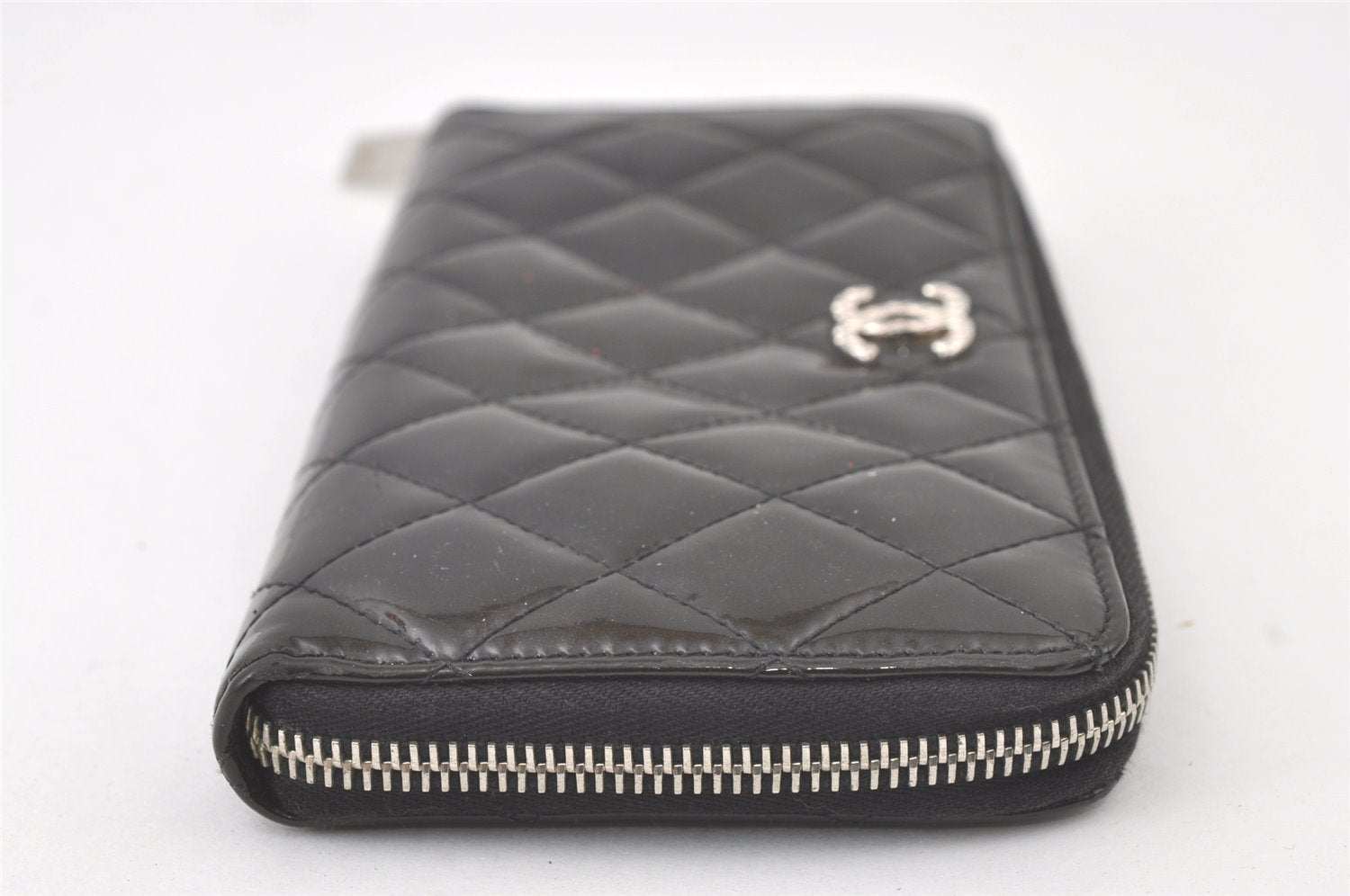 Authentic CHANEL Brilliant Enamel Matelasse Long Wallet Purse Black CC 7546K