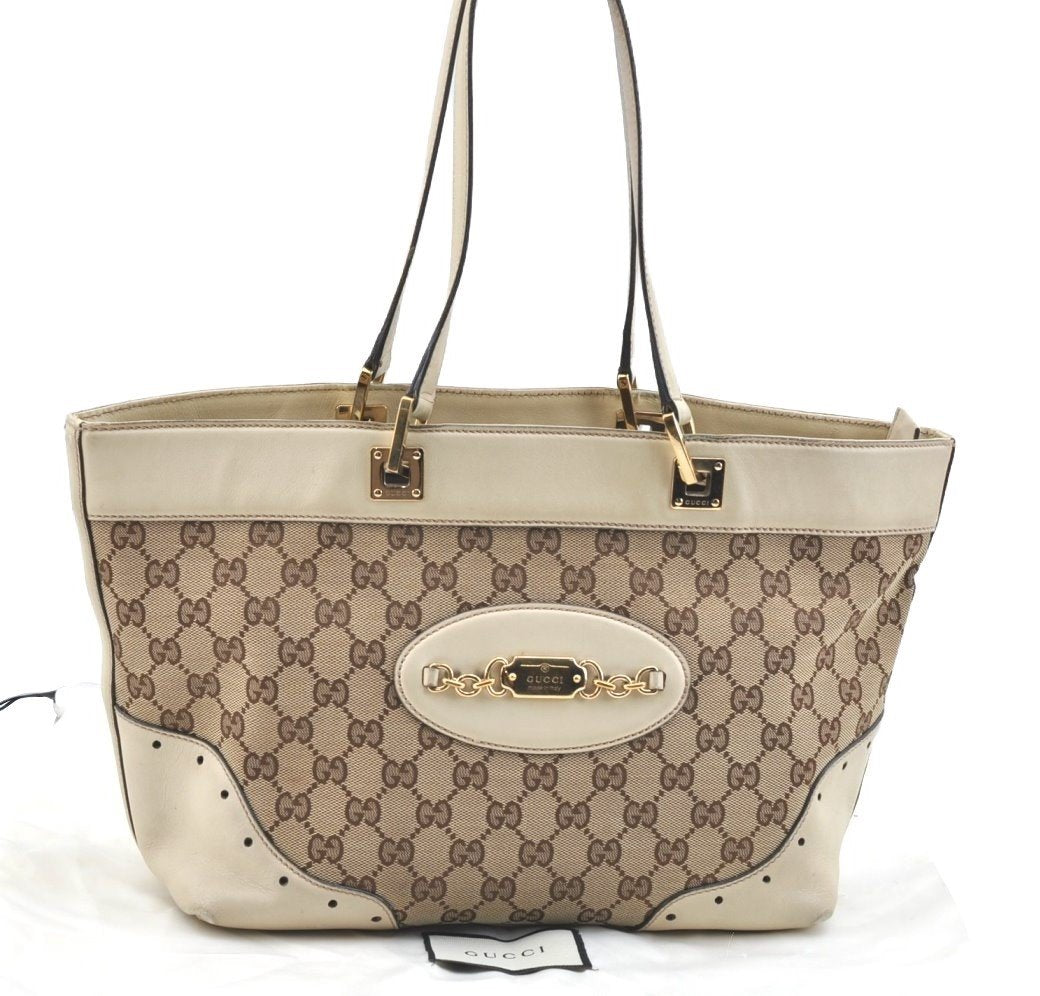 Authentic GUCCI GG Canvas Leather Shoulder Tote Bag Purse 145993 Brown 7550G