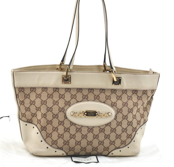 Authentic GUCCI GG Canvas Leather Shoulder Tote Bag Purse 145993 Brown 7550G