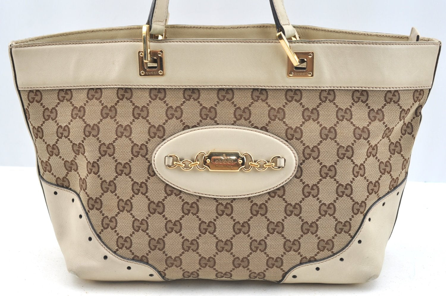 Authentic GUCCI GG Canvas Leather Shoulder Tote Bag Purse 145993 Brown 7550G