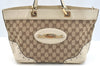 Authentic GUCCI GG Canvas Leather Shoulder Tote Bag Purse 145993 Brown 7550G
