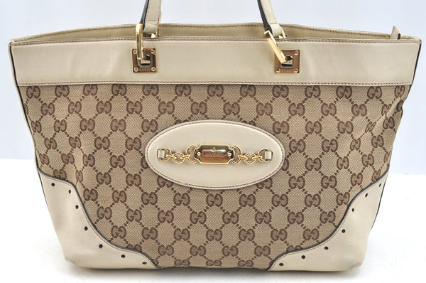 Authentic GUCCI GG Canvas Leather Shoulder Tote Bag Purse 145993 Brown 7550G