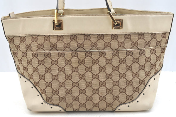 Authentic GUCCI GG Canvas Leather Shoulder Tote Bag Purse 145993 Brown 7550G