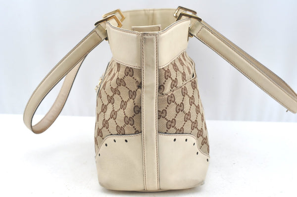 Authentic GUCCI GG Canvas Leather Shoulder Tote Bag Purse 145993 Brown 7550G