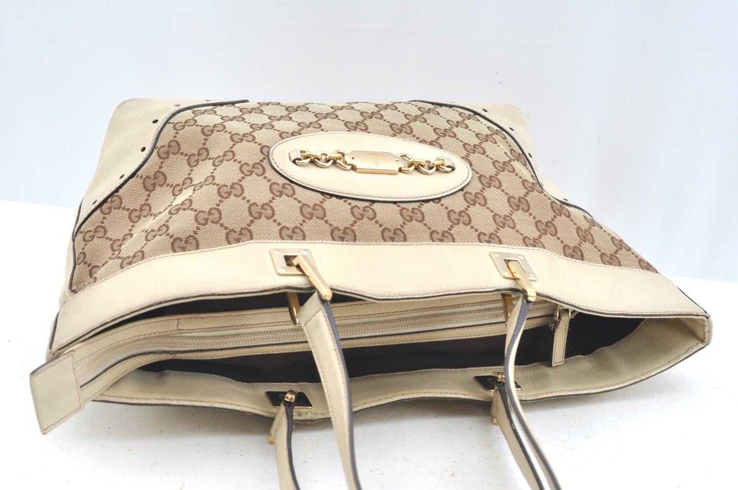 Authentic GUCCI GG Canvas Leather Shoulder Tote Bag Purse 145993 Brown 7550G