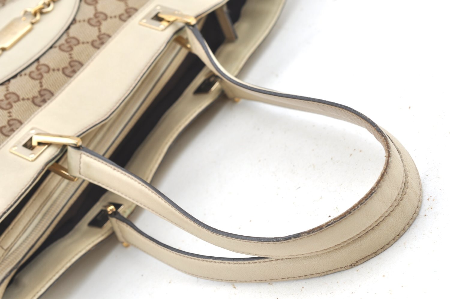 Authentic GUCCI GG Canvas Leather Shoulder Tote Bag Purse 145993 Brown 7550G