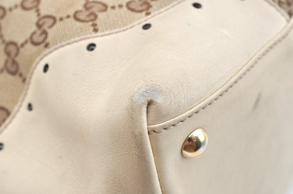 Authentic GUCCI GG Canvas Leather Shoulder Tote Bag Purse 145993 Brown 7550G