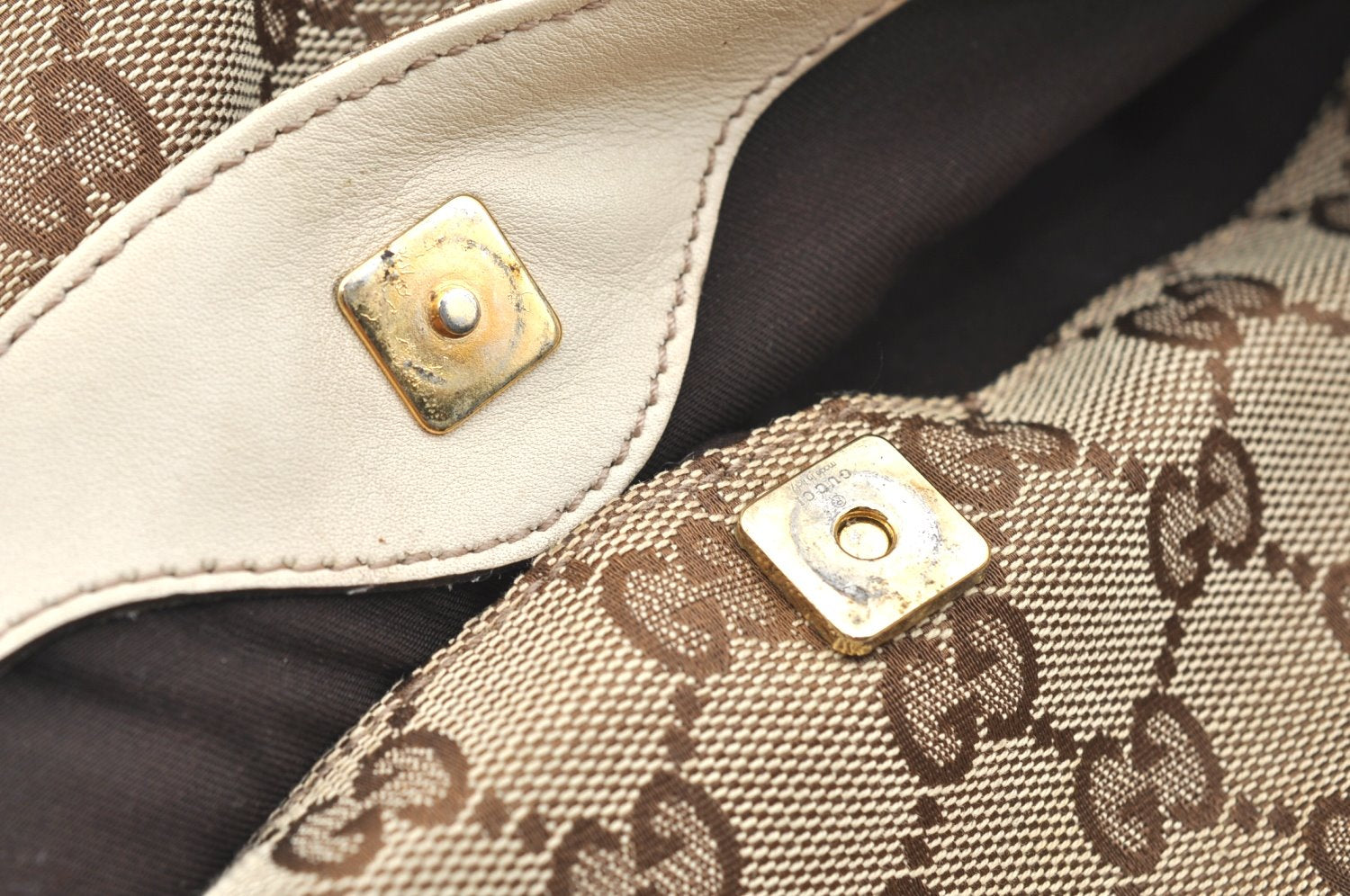 Authentic GUCCI GG Canvas Leather Shoulder Tote Bag Purse 145993 Brown 7550G