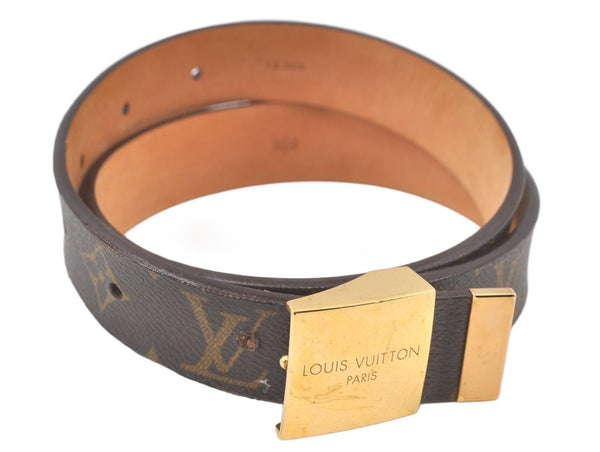 Auth Louis Vuitton Monogram Ceinture Carre 70cm 27.6" M6800 Leather Belt 7551K