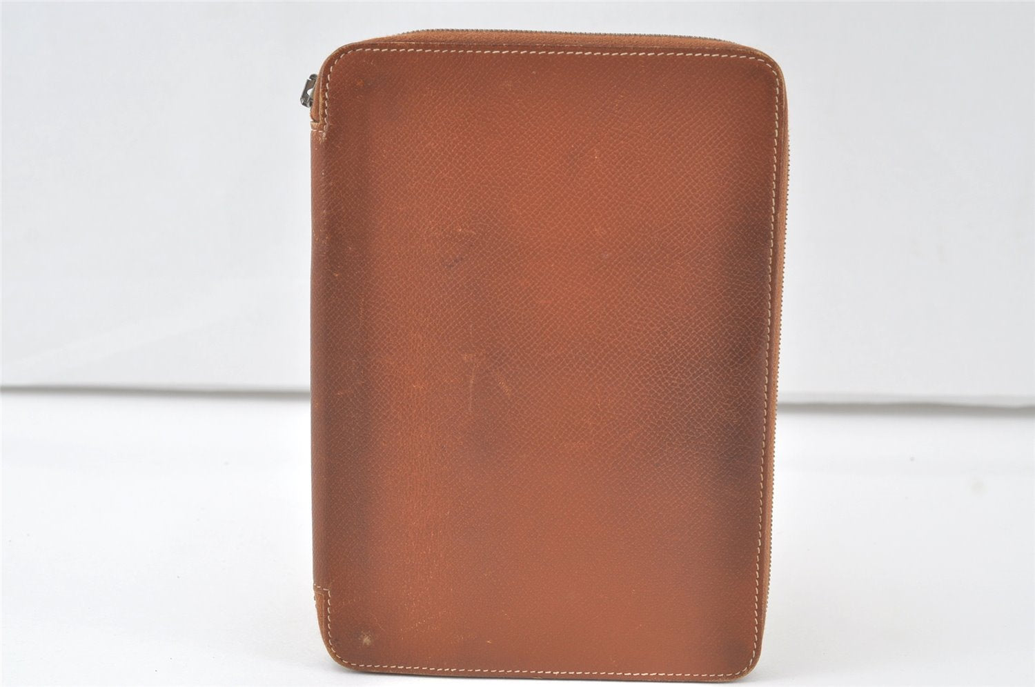 Authentic HERMES Agenda Zip Notebook Cover Day Planner Leather Brown Junk 7552K