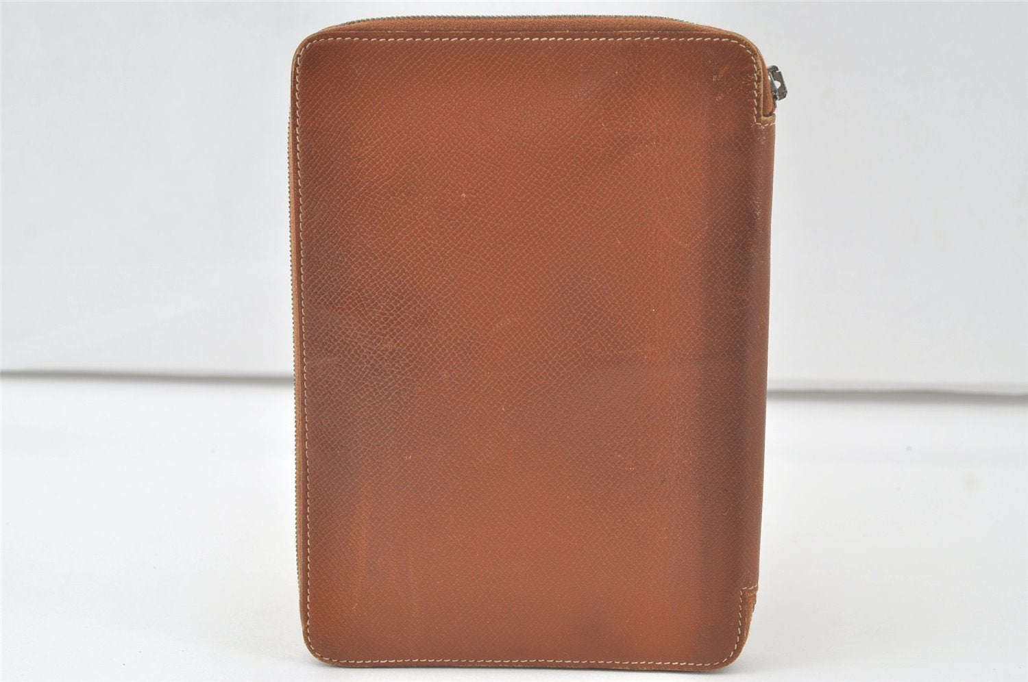 Authentic HERMES Agenda Zip Notebook Cover Day Planner Leather Brown Junk 7552K