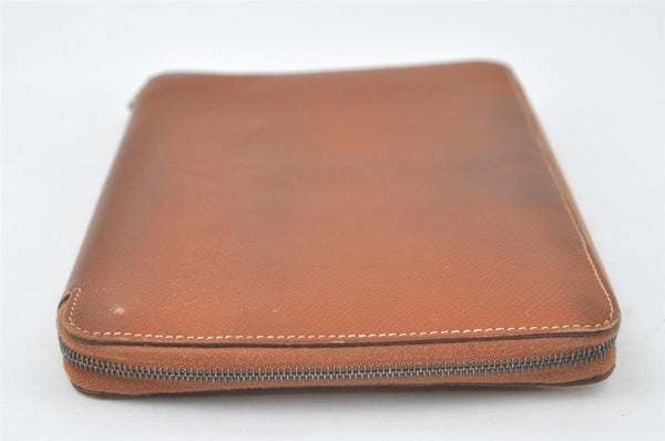 Authentic HERMES Agenda Zip Notebook Cover Day Planner Leather Brown Junk 7552K