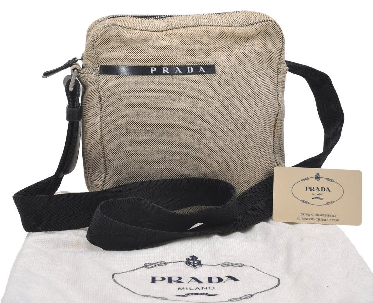 Authentic PRADA CANAPA SPORT Canvas Leather Shoulder Bag B8962 Beige Junk 7555I