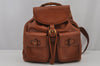 Authentic GUCCI Vintage Bamboo Drawstring Backpack Leather Brown 7555J