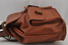 Authentic GUCCI Vintage Bamboo Drawstring Backpack Leather Brown 7555J