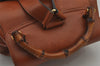 Authentic GUCCI Vintage Bamboo Drawstring Backpack Leather Brown 7555J