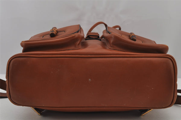 Authentic GUCCI Vintage Bamboo Drawstring Backpack Leather Brown 7555J