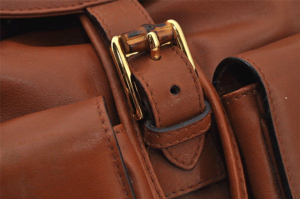 Authentic GUCCI Vintage Bamboo Drawstring Backpack Leather Brown 7555J