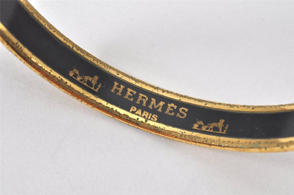 Authentic HERMES Email PM Bangle Anchor Motif Gold Black 7555K