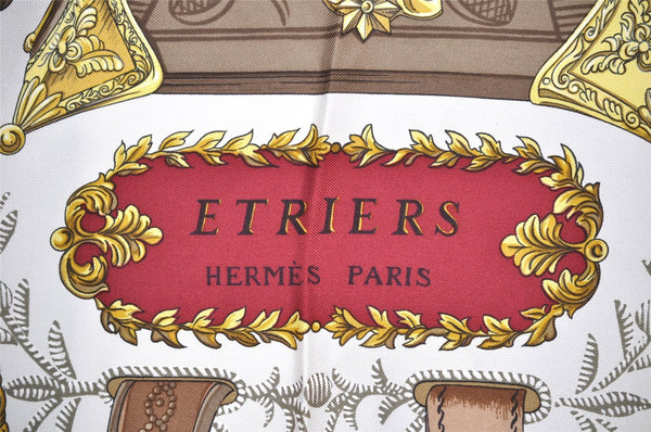 Authentic HERMES Carre 90 Scarf "ETRIERS" Silk Bordeaux Red 7562I