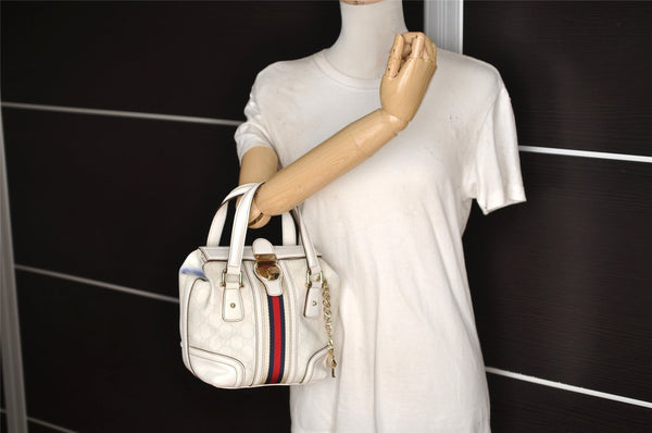 Auth GUCCI Sherry Line Doctors Bag Hand Bag GG PVC Leather 153028 White 7564I