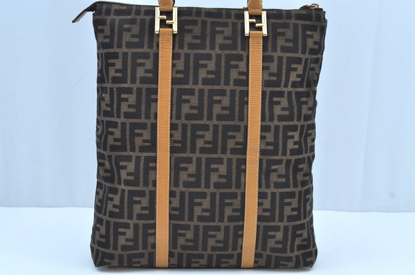 Authentic FENDI Vintage Zucca Hand Tote Bag Canvas Leather Brown 7565H