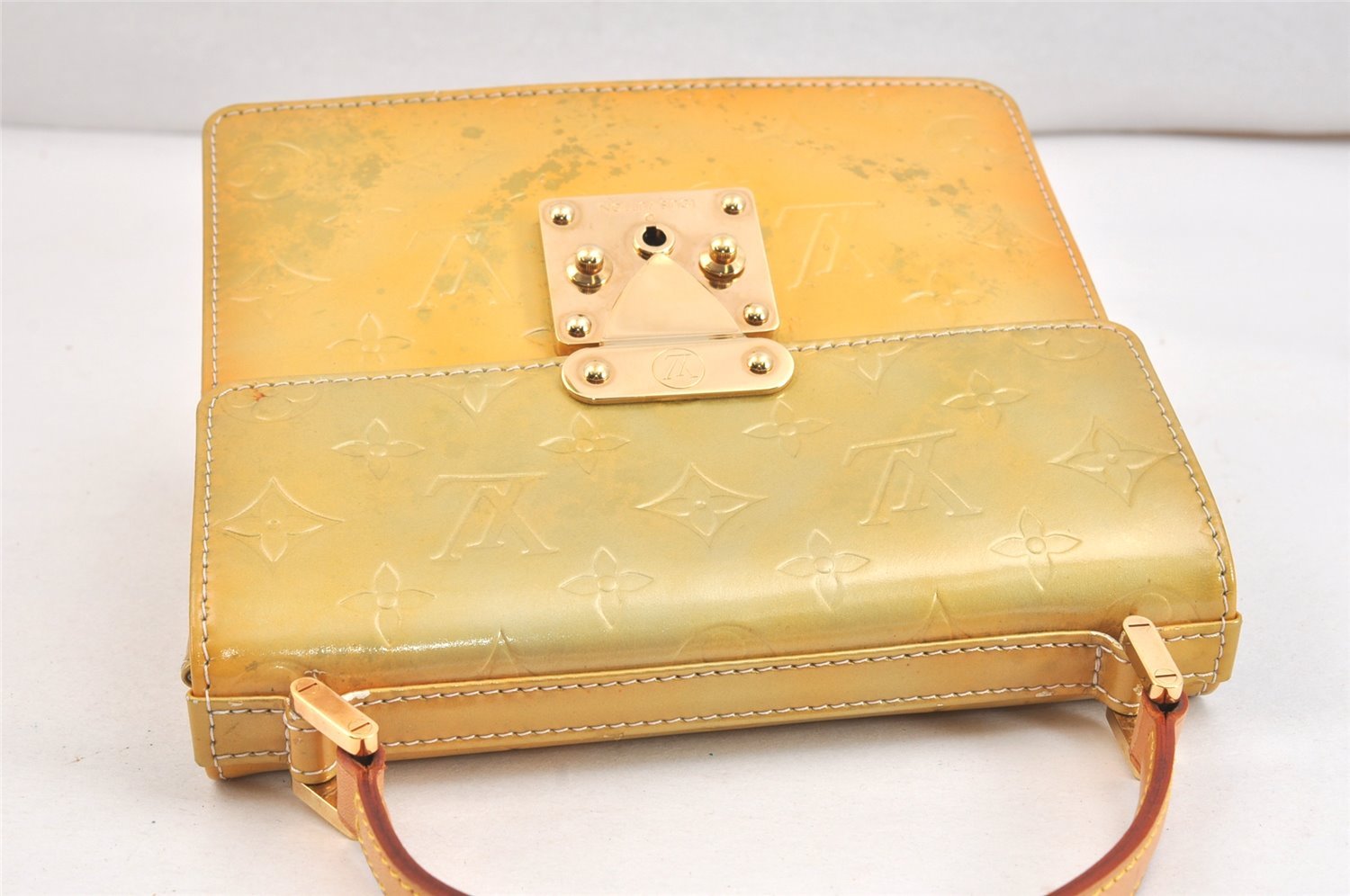 Authentic Louis Vuitton Vernis Spring Street Hand Bag Yellow M91029 LV 7566K