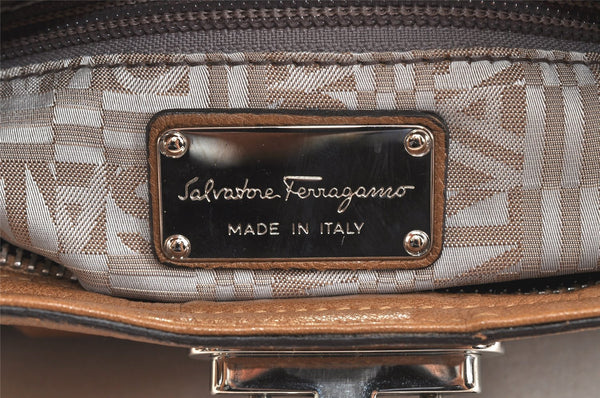 Authentic Salvatore Ferragamo Gancini Leather Shoulder Hand Bag Brown 7570K