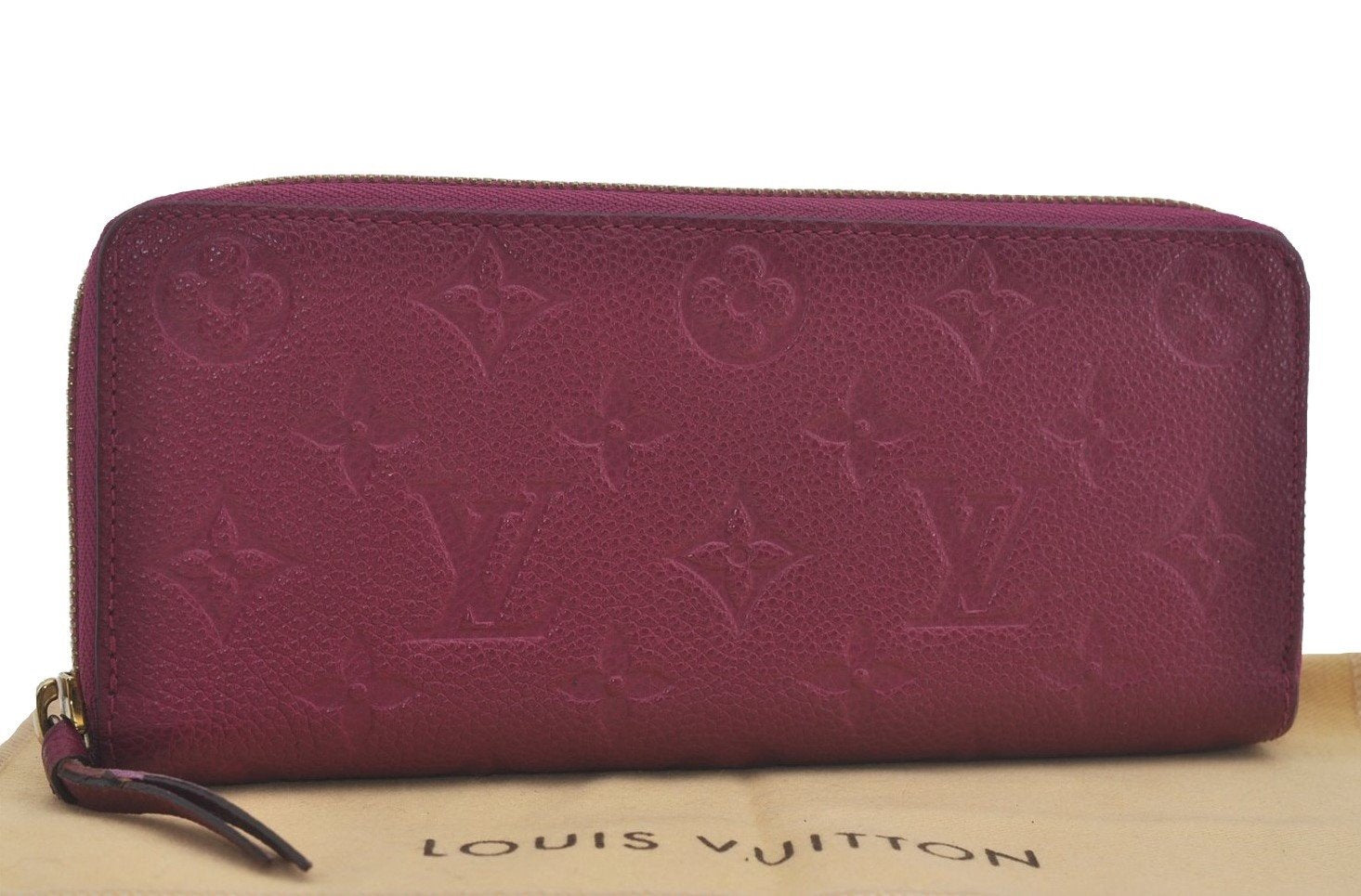 Auth Louis Vuitton Monogram Empreinte Portefeuille Clemence Wallet Purple 7573I