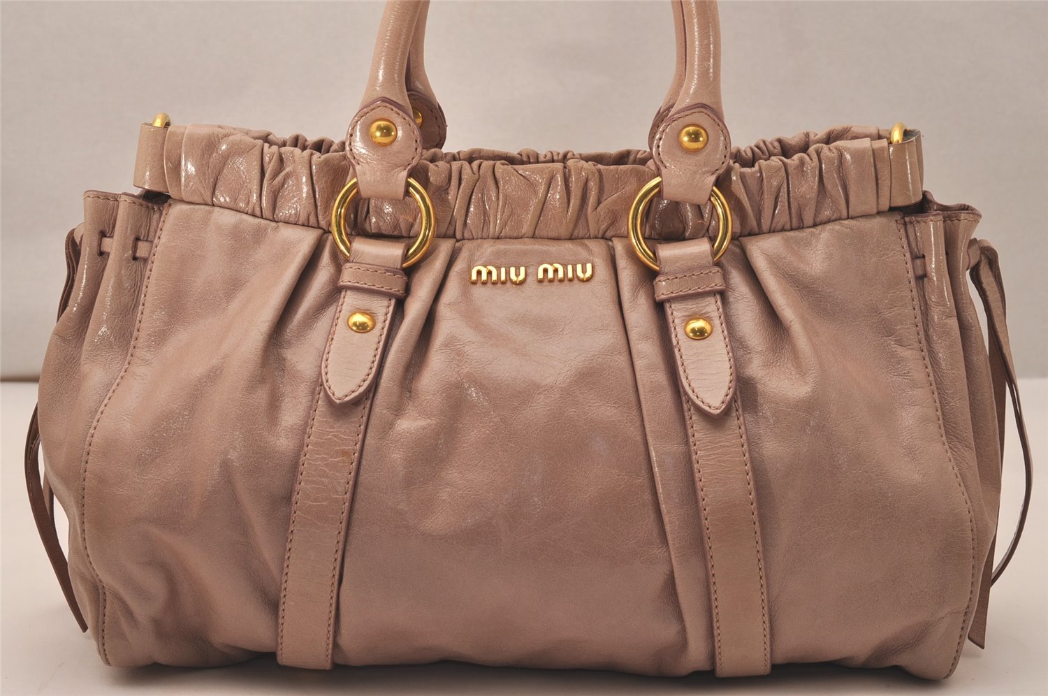 Authentic MIU MIU Vintage Leather 2Way Shoulder Tote Bag Beige Pink 7574J