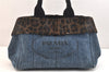 Authentic PRADA Canapa M Denim Unborn Calf Leather Tote Hand Bag Blue 7574K