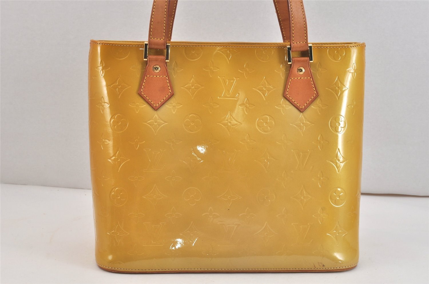 Authentic Louis Vuitton Vernis Houston Shoulder Hand Bag Yellow M91004 LV 7576K