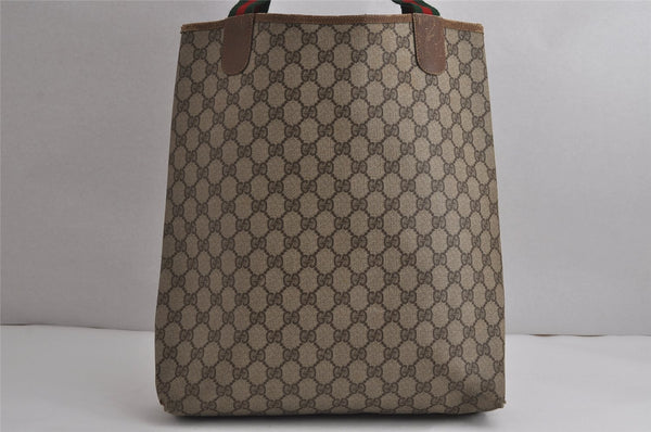 Authentic GUCCI Web Sherry Line Shoulder Tote Bag GG PVC Leather Brown 7577J