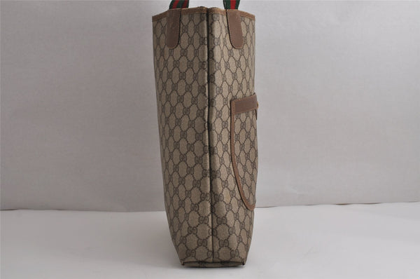 Authentic GUCCI Web Sherry Line Shoulder Tote Bag GG PVC Leather Brown 7577J