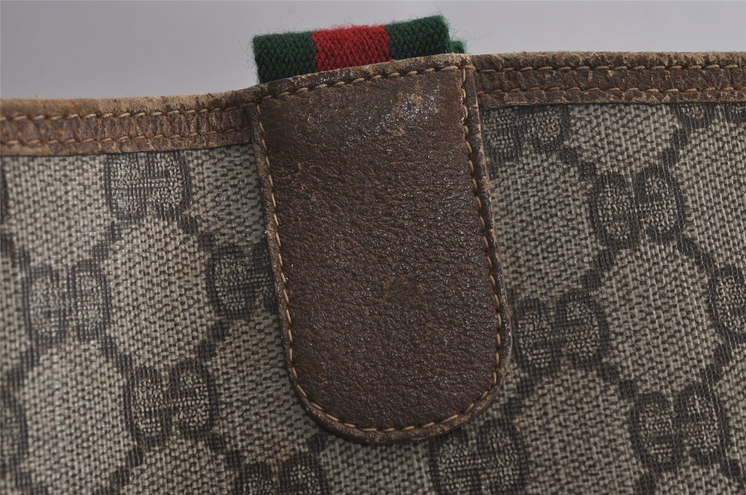 Authentic GUCCI Web Sherry Line Shoulder Tote Bag GG PVC Leather Brown 7577J
