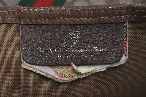 Authentic GUCCI Web Sherry Line Shoulder Tote Bag GG PVC Leather Brown 7577J