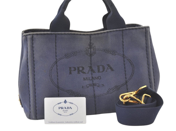 Authentic PRADA Canapa SS Canvas 2Way Shoulder Hand Bag Purse B2439G Blue 7580K