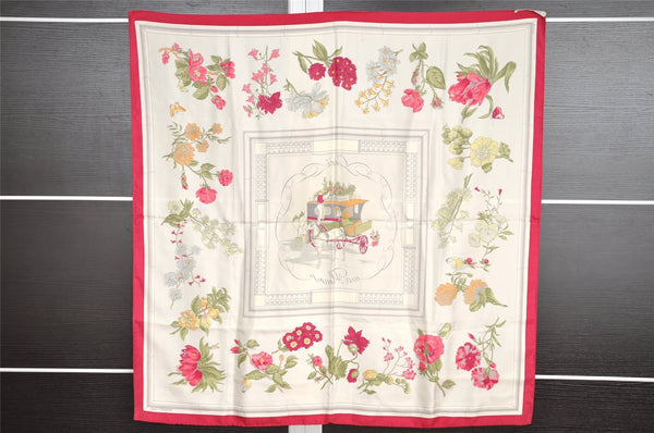 Authentic HERMES Carre 90 Scarf "Quai aux Fleursrn " Silk Pink 7581I