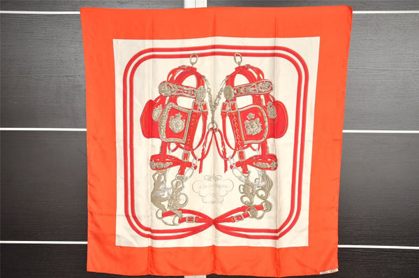 Authentic HERMES Carre 90 Scarf "BRIDES de GALA par" Silk Orange 7582I