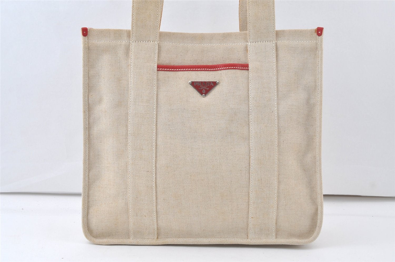 Authentic PRADA Vintage Canvas Shoulder Tote Bag Beige 7583K