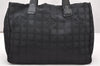 Authentic CHANEL New Travel Line Shoulder Tote Bag Nylon Leather Black 7584K