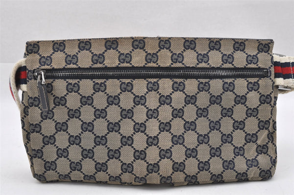 Authentic GUCCI Sherry Line Waist Bag GG Canvas Leather 28566 Navy Blue 7588I