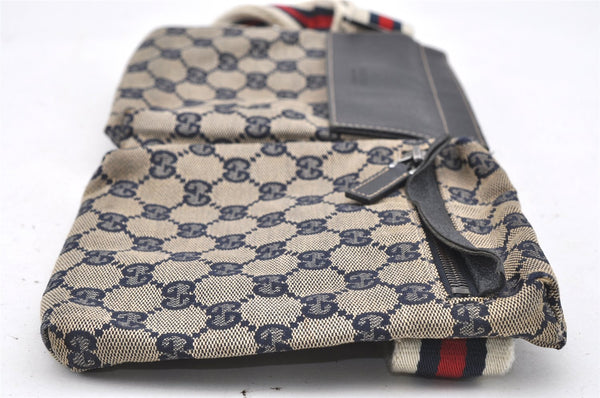 Authentic GUCCI Sherry Line Waist Bag GG Canvas Leather 28566 Navy Blue 7588I