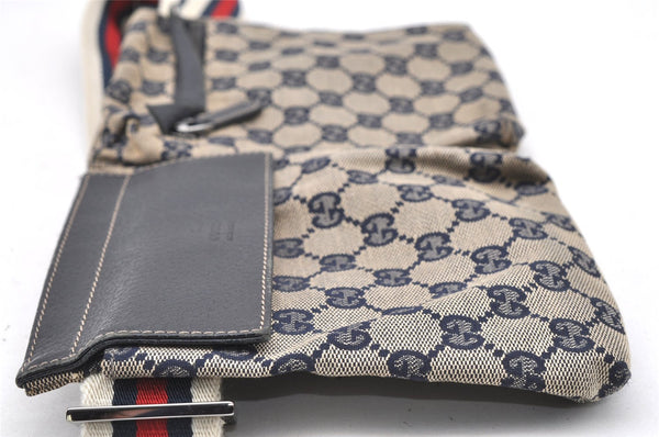 Authentic GUCCI Sherry Line Waist Bag GG Canvas Leather 28566 Navy Blue 7588I