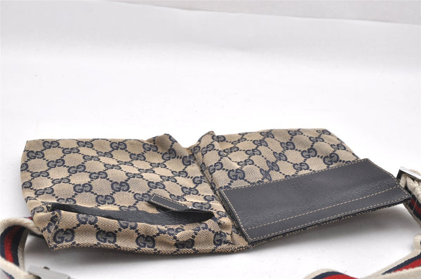 Authentic GUCCI Sherry Line Waist Bag GG Canvas Leather 28566 Navy Blue 7588I