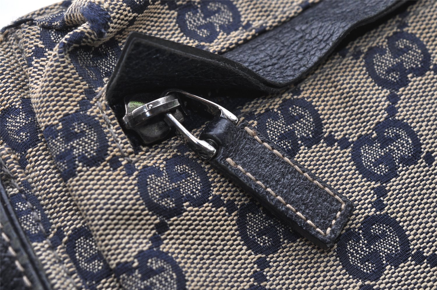 Authentic GUCCI Sherry Line Waist Bag GG Canvas Leather 28566 Navy Blue 7588I
