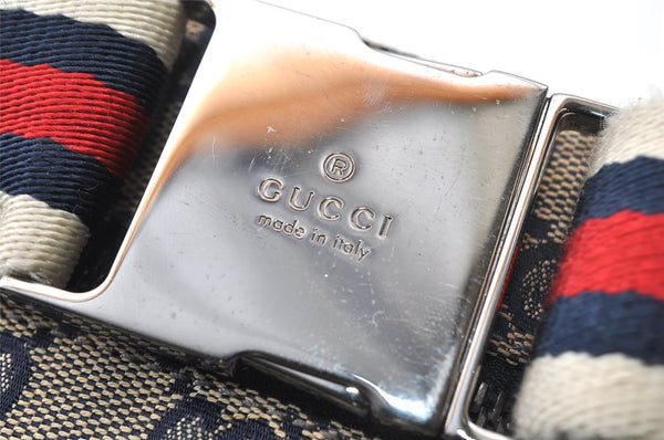 Authentic GUCCI Sherry Line Waist Bag GG Canvas Leather 28566 Navy Blue 7588I